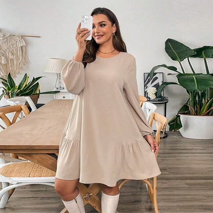 Bishop Sleeve Round Neck Ruffle Hem Babydoll Mini Dress