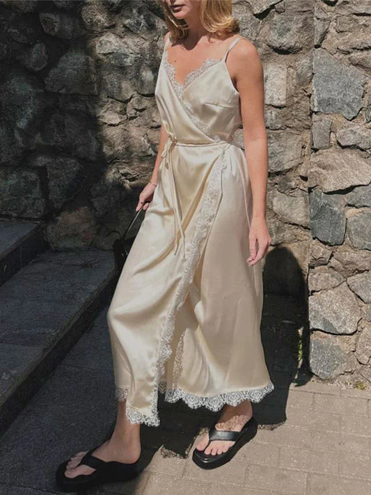 new satin lace wrap midi dress