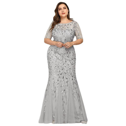 Plus Size Evening Dress Version Sequin Mesh Fishtail Slim Fit