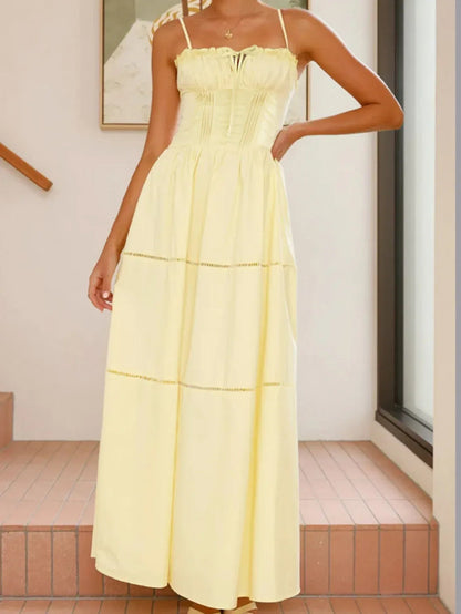 Coral Smocked Bodice Maxi Sun Dress