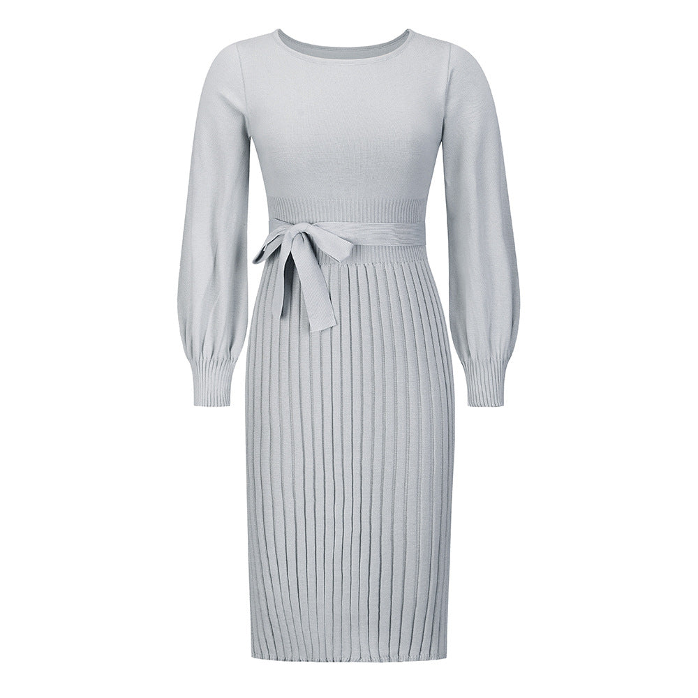 Knitting Dress Slim-Fit Pleated Mid-Length Bottoming Sweater