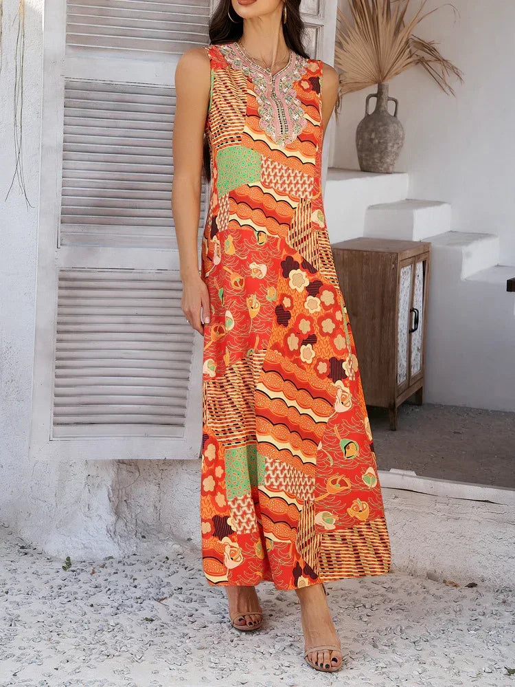 Orange Sleeveless Summer Maxi Dress Resort Wear
