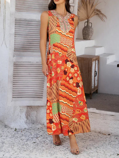 Orange Sleeveless Summer Maxi Dress Resort Wear
