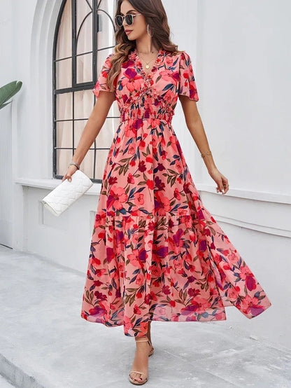 Women’s Casual Maxi Sun Dress with Smocked Waist