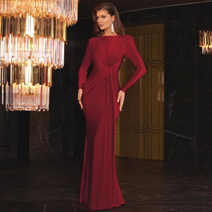 Evening Dress Slim Fit Round Neck Long Sleeves Dress