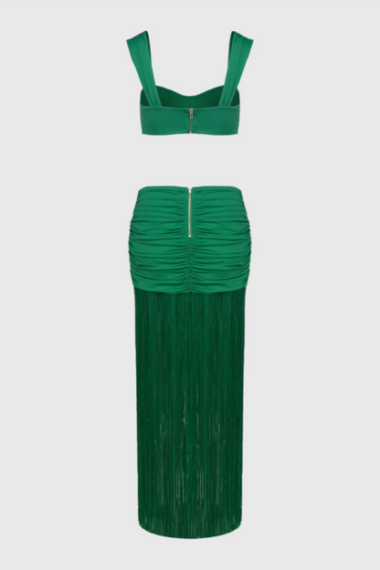 Darcy High-Waisted Strappy Fringed Maxi Dress