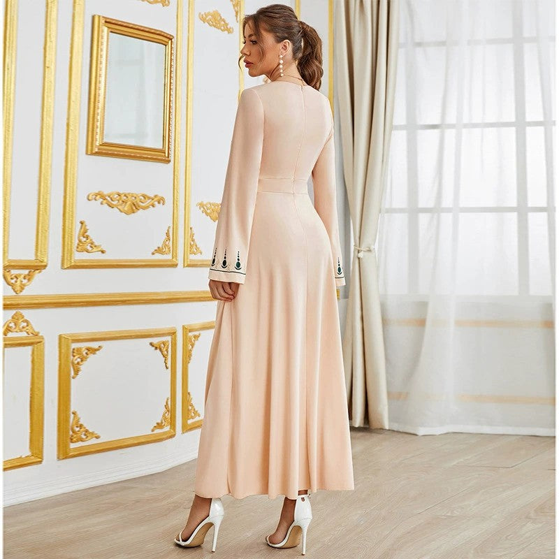 Round Neck Horn Elegant V neck High Waist Long Swing Dress
