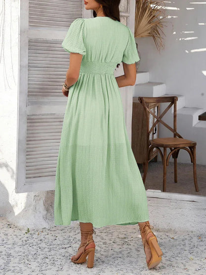 mint green puff sleeve maxi dress
