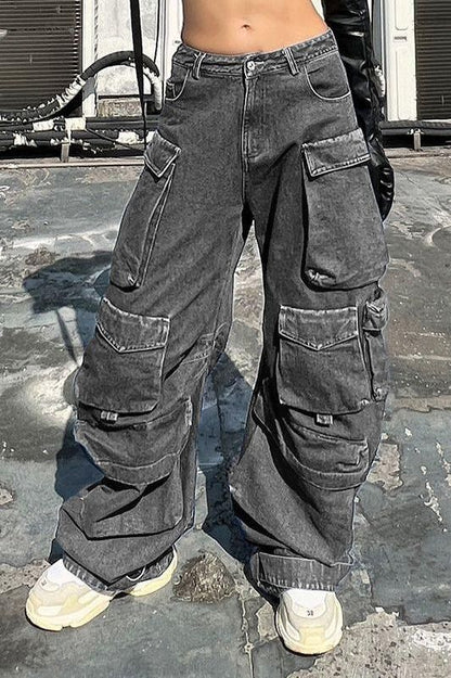 Denim Parachute Loose Pants