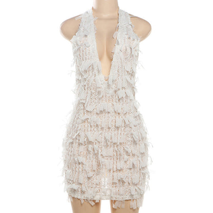 Halter Lace Up V Neck Backless Slim Fit Sheath Dress