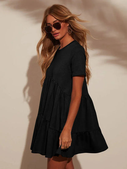 Black Tiered Summer Mini Dress for Women