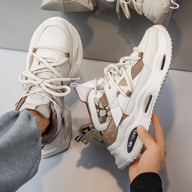 Women's Platform Leather Sneakers With Stylish Lace Up Comfort Fit