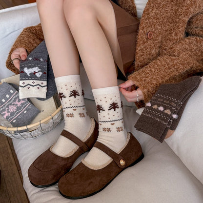 Intarsia Retro Thick Warm Mid Calf Socks