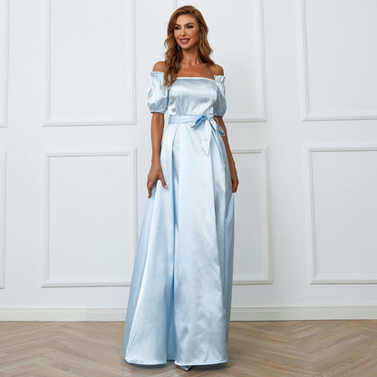 One-Neck Wedding Elegant High-End Mid-Length Wrapped Chest Evening Dress A- line Dress for Prom Formal Gown