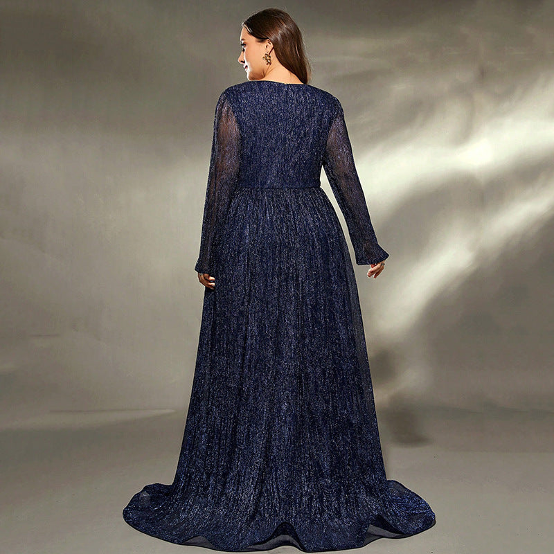 Plus Size Evening Cocktail Host Gorgeous Queen Long Sleeve Sequin Model Elegant Dress