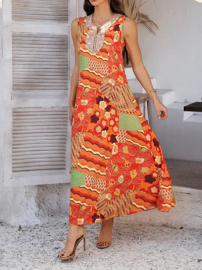 Orange Sleeveless Summer Maxi Dress Resort Wear
