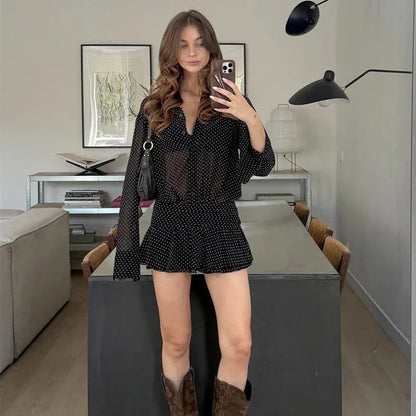 Polka dot chiffon layered mini dress