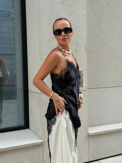 Women Satin Lace Slip Dress – Imitation Silk Lace Slit Inner Dress