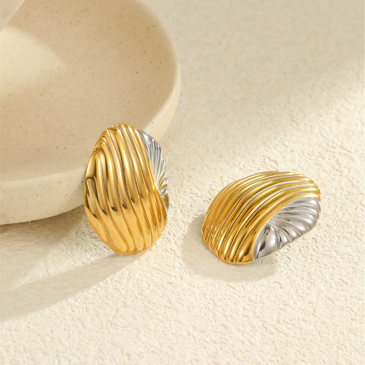 Color Block Stainless Steel Textured Earrings