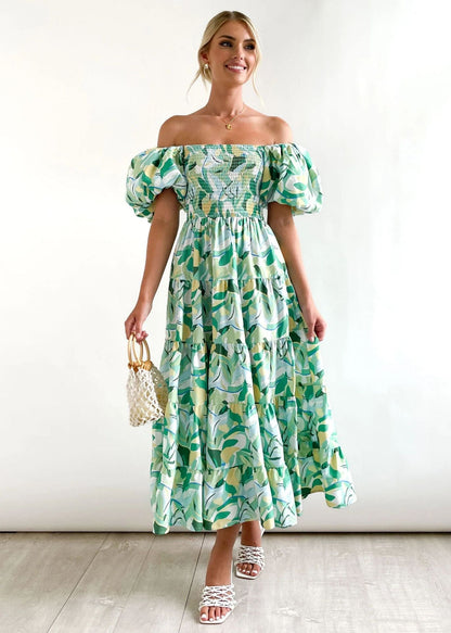 Holiday Slim Fit Backless Large Swing Dress off-Neck Printed Dress Summer