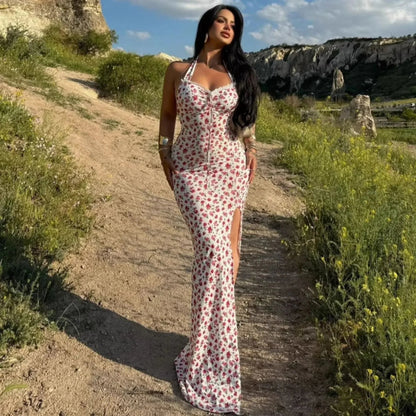 Ruched Side Slit Midi Maxi Dress Boho Summer Floral with Slit