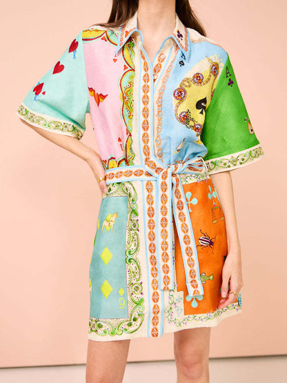 Casual Linen Printed Shirt Cardigan Wild Dress