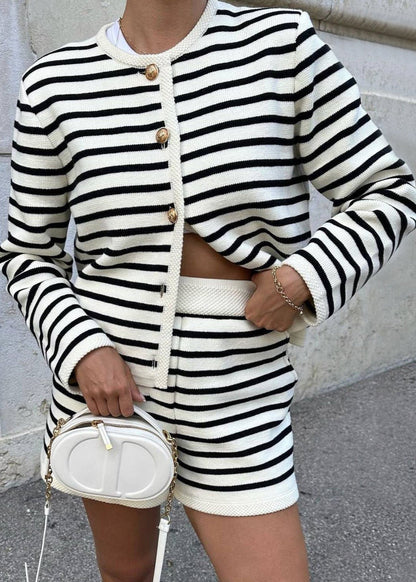 Marseille Knit Set Striped Cardigan & High-Waisted Shorts