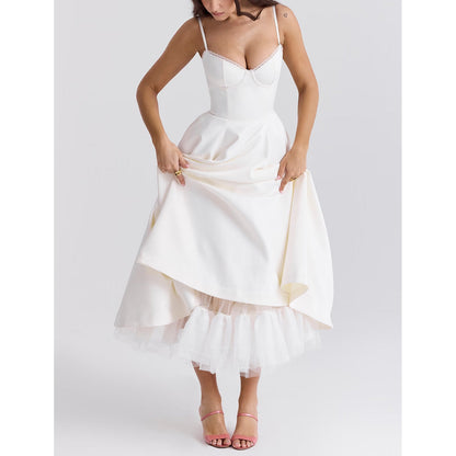 Suspender V-neck Sleeveless Dress Tutu Long Skirt