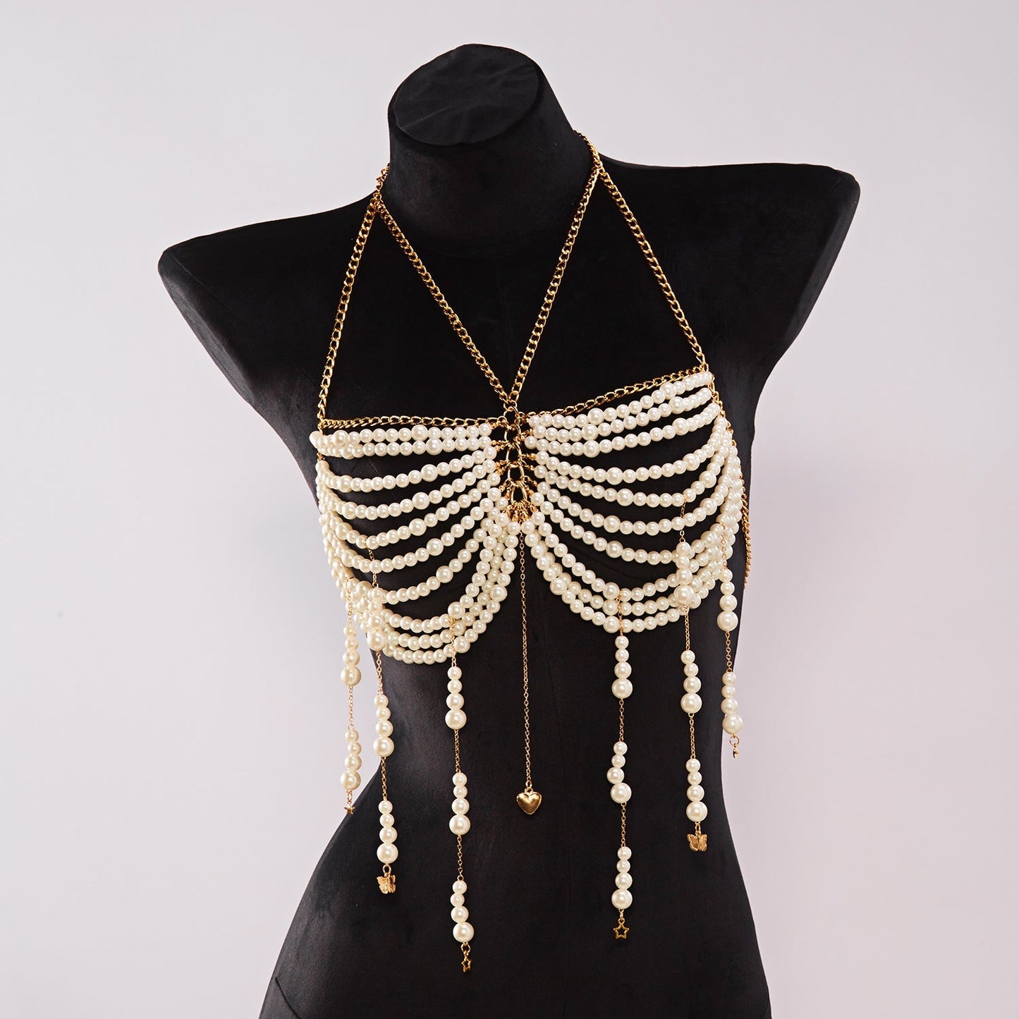 Pearl Beaded Tassel Halter Body Chain