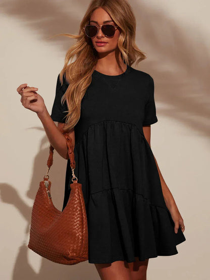 Black Tiered Summer Mini Dress for Women