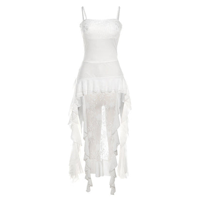 Strap off Neck Lace Stitching Irregular Asymmetric Dress