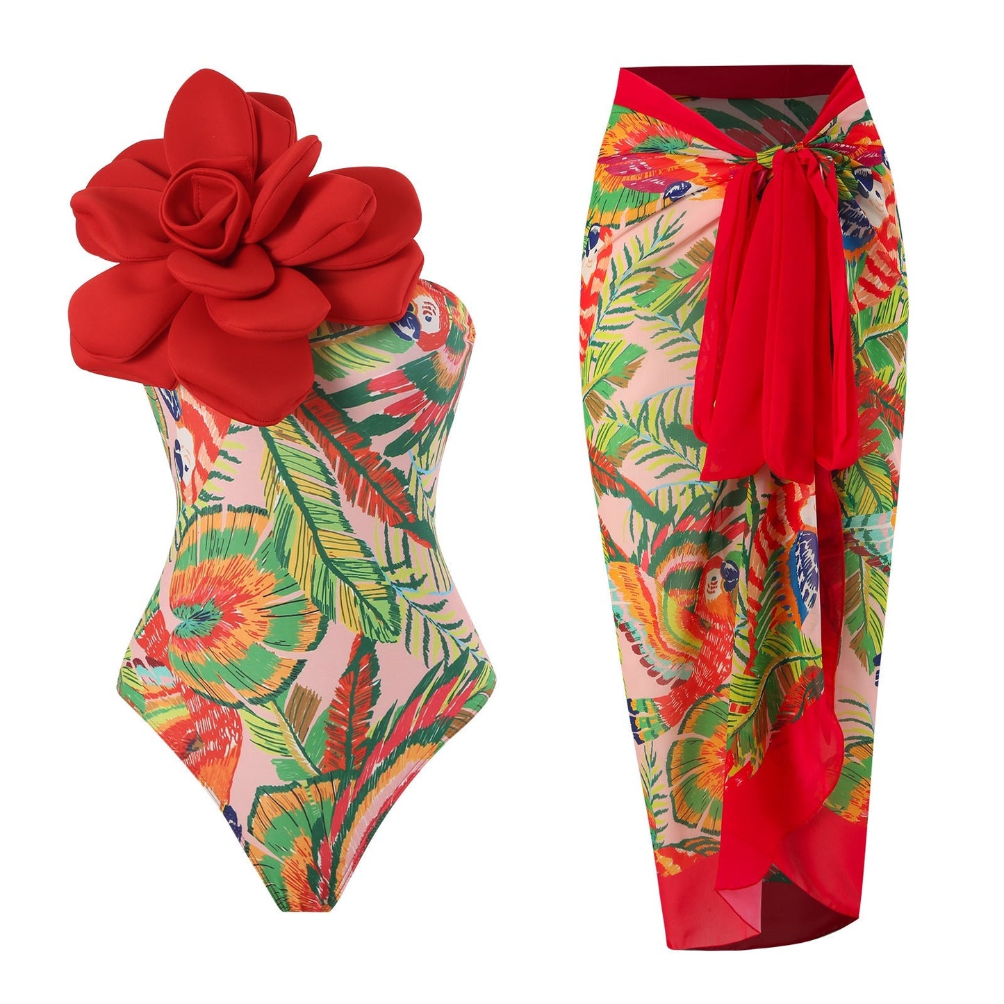 One Piece Swimsuit Skinny Slimming Big Floral Swimsuit Outfit Chiffon Dress