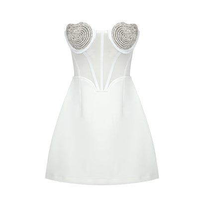 Peach Heart Drilling a Swing Strapless Dress Mesh See through Backless Dress