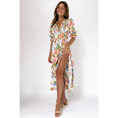 Digital Floral Print Fresh Sweet Mid-Length Dress