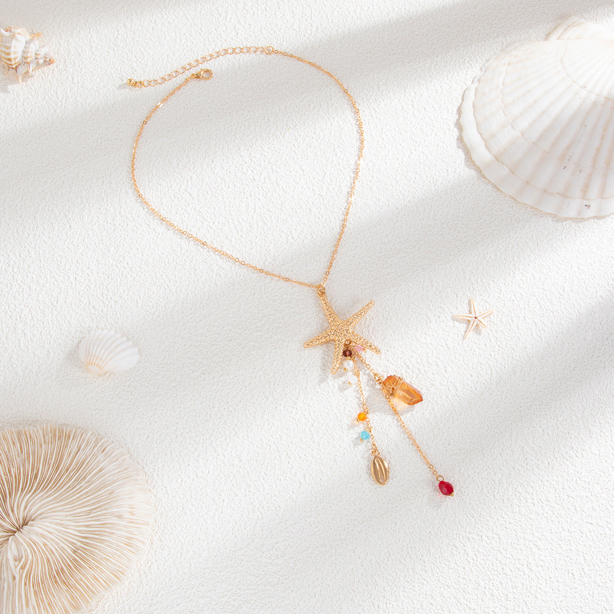 Coastal Metal Starfish Shell Irregular NeckLace