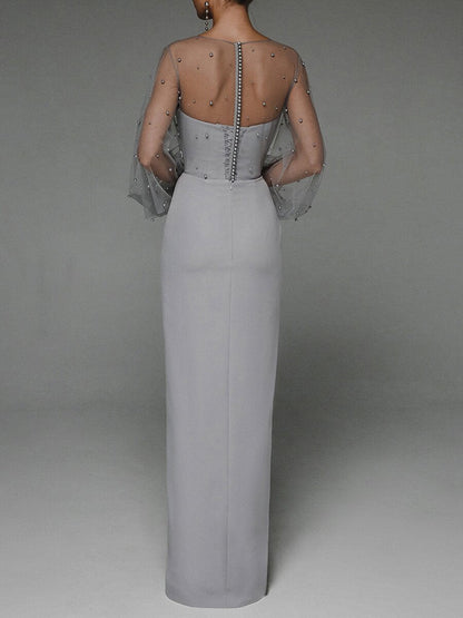 Strapless Puff Sleeves Shiny Glitter Wedding Dress