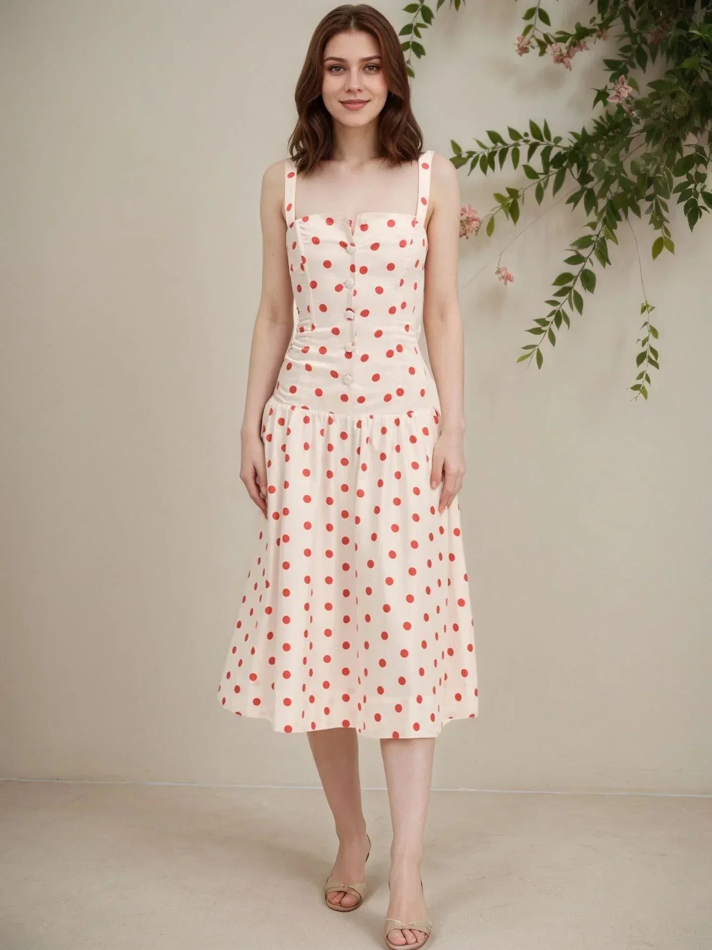 Women’s Sleeveless Polka Dot Summer Dress Midi Sundress Vacation Outfit
