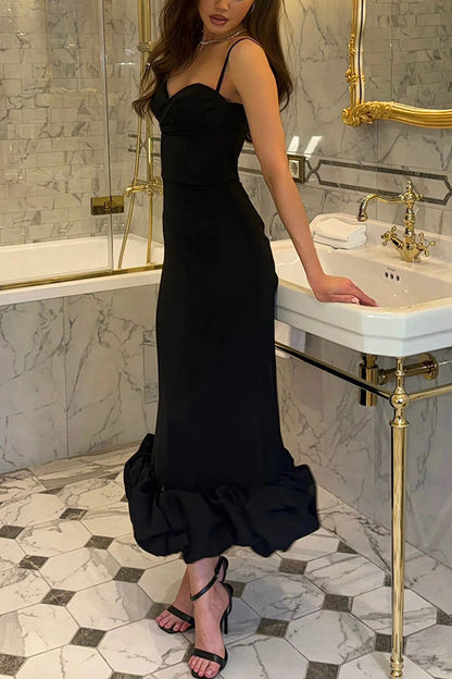 Dreamy and Romantic Ruched Bust Cloud Shape Hem Slip Midi Dress