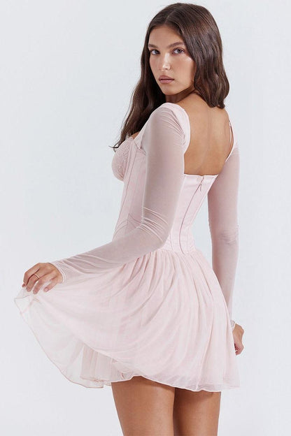 Mesh lace spliced fishbone French dress