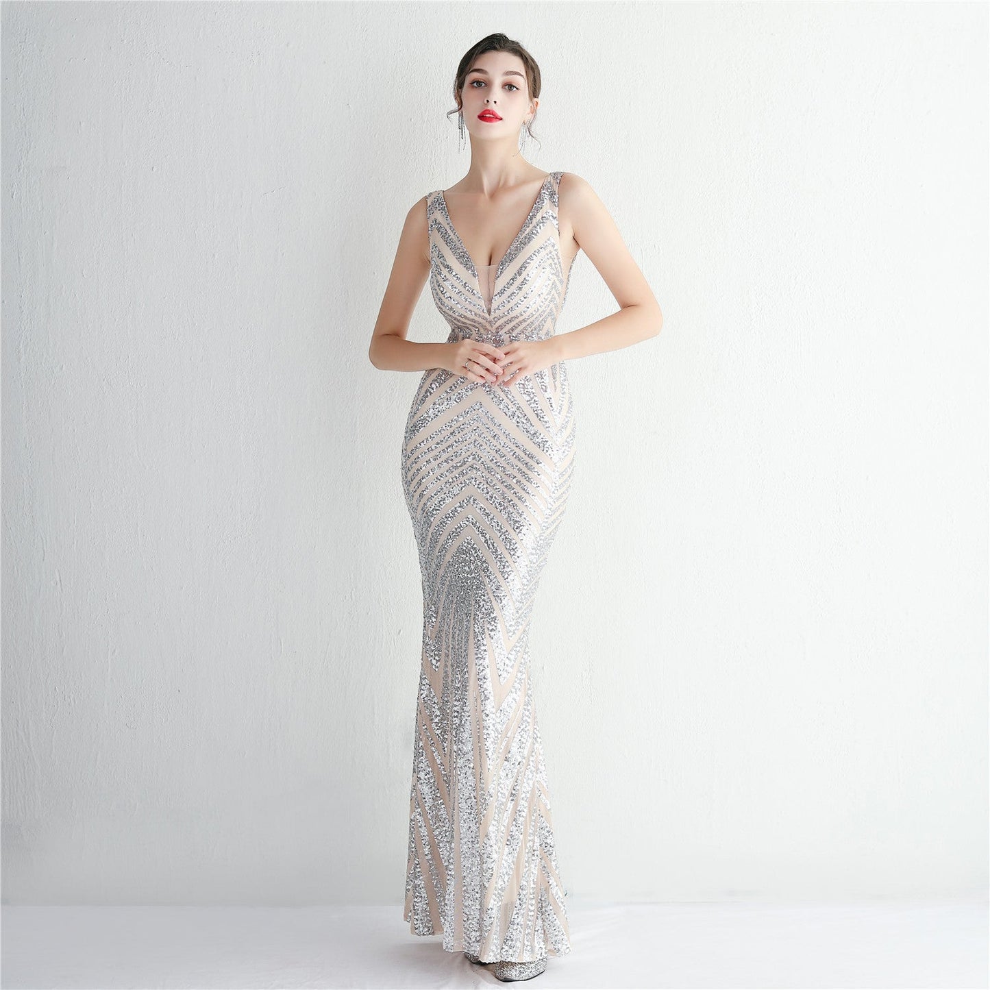 Positioning Floral Party Dress Long Cocktail Slim Fit Evening Dress Elegant Sequ Stunning