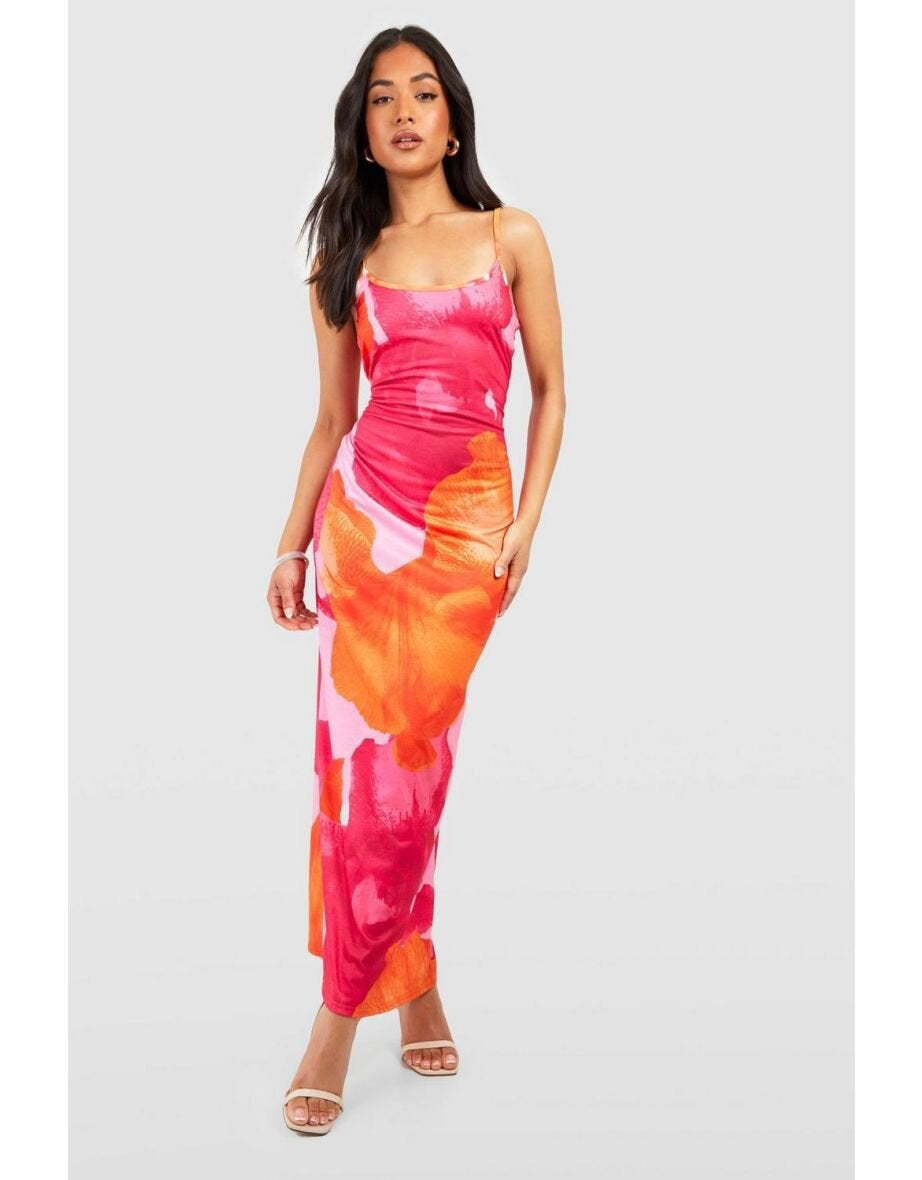 Floral Print Spaghetti Strap Square Neck Bodycon Maxi Dress