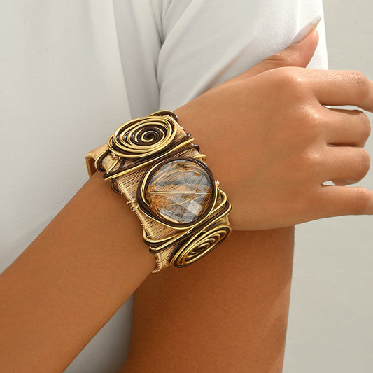 Twisted Round Gem Thread Open Bracelet