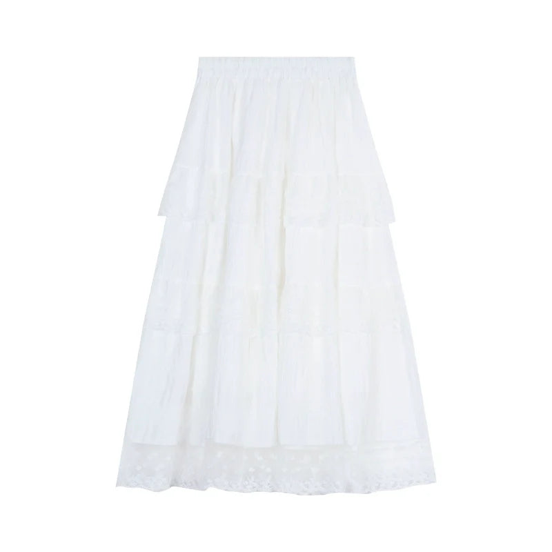 Payton White Tiered Lace Skirt