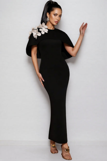Elma Black 3D Floral Maxi Dress