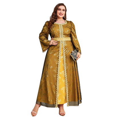 Plus Size High Waist Loose Long Sleeve Mesh A line Dress