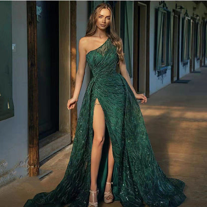 off-Shoulder Split Maxi Dress Toast Dress Sequin Sling Evening Dress