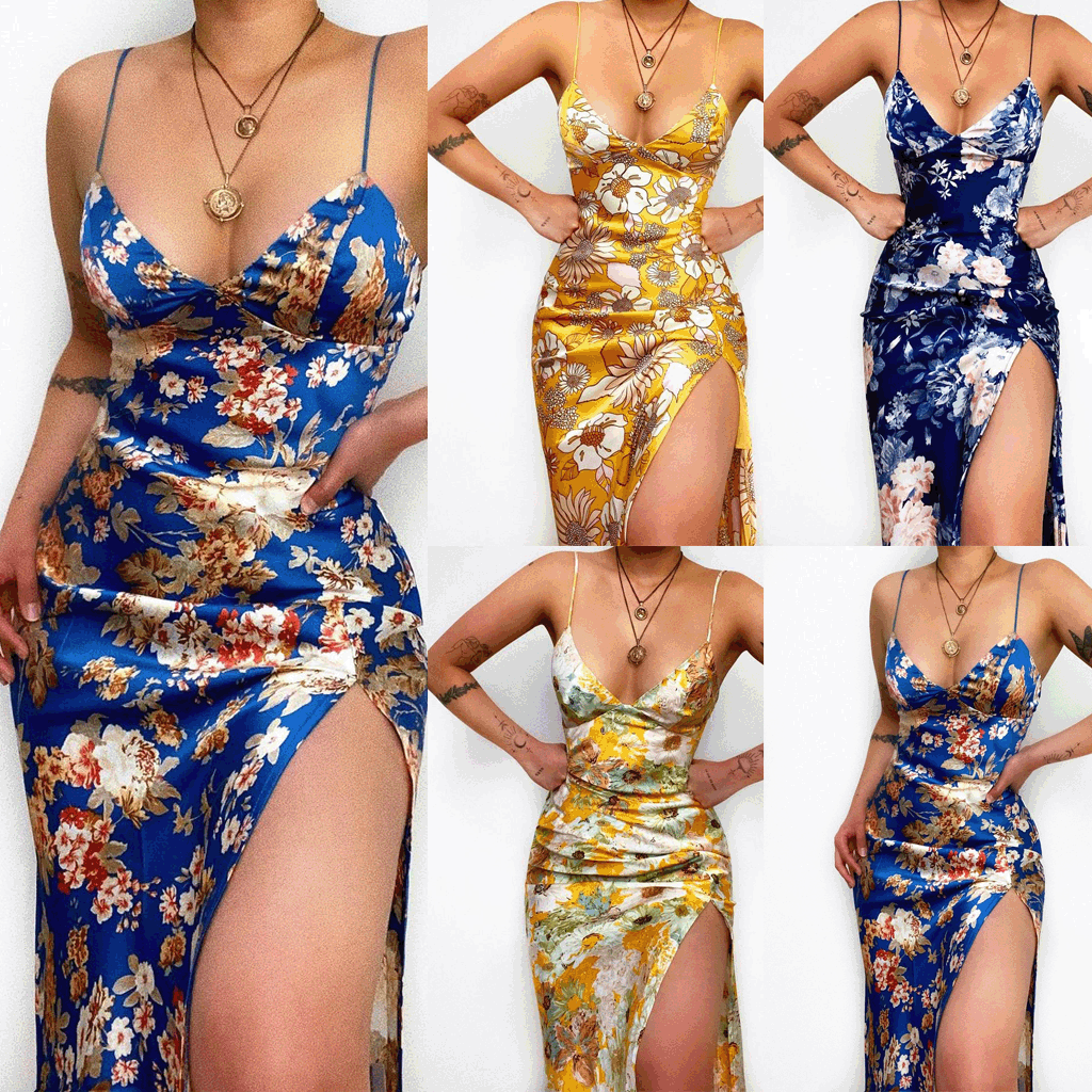 Floral Digital Printed Slim Strap Dress