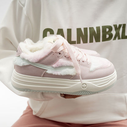 Women's Pink Platform Sneakers With Fleece Lining