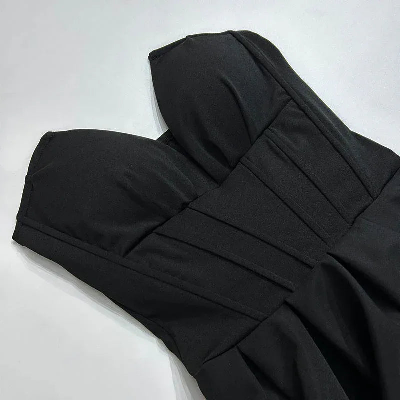 strapless v-neck corset a-line long dress