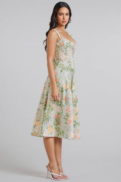 Nila Green Split Floral Midi Dress